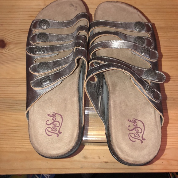 Pure Sole Ladies Metallic Leather 9 1/2 W Sandal - Picture 4 of 9